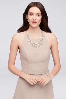 Crystal Necklace A-Line Faille Bridesmaid Dress 4XLOC290034
