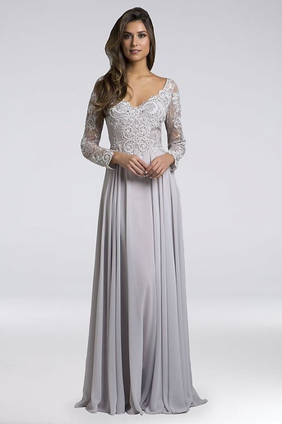 Alexandra Long Sleeve Chiffon A-Line Gown 29929