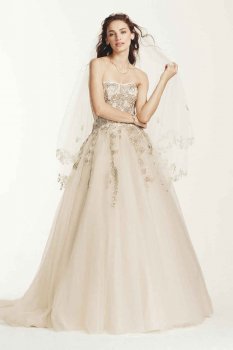 Strapless Tulle Ball Gown with Venise Lace Detail Style MK3724