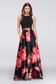 New Fashion Tank Sleeveless A19348 Style Rose Prited Skirt Dress with Illusion Waistline