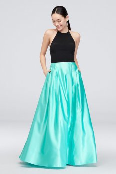 Satin Skirt and Halter Top Ball Gown with Pockets 1268BN