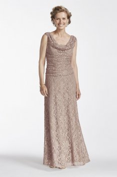 Glitter Lace Long Cowl Neck Dress Style 21256