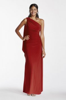 One Shoulder Jersey Sheath Dress with Draping Style A16811