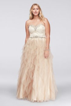 Plus Size 8361111W Cascading Skirt Long Strapless Sweetheart Neckline Prom Dress