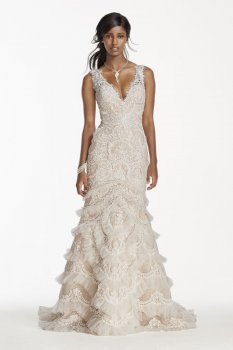 Extra Length V-Plunge Gown with Tiered Tulle Skirt Style 4XLSWG689