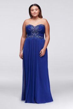 Plus Size 57019W Beads Embellished Floor Length Chiffon Prom Gown