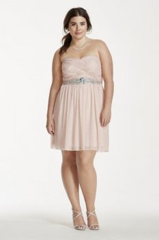 Crystal Beaded Waist Short Glitter Chiffon Dress Style 8625ZE6BW