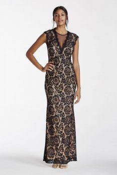 Deep-V Illusion Neckline Lace Evening Dress Style A16568