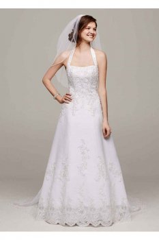 Satin Halter A-line Gown with Beaded Lace Applique Style NTV8377