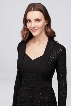 Long-Sleeve Lace V-Neck Dress with Tuxedo Details SL Fashions 111167
