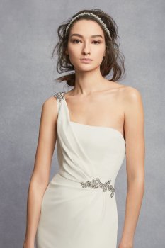 One-Shoulder Sheath Wedding Dress with Crystals VW351434