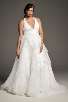 4XL8VW351441 T-Back Tiered Organza Plus Size Wedding Dress