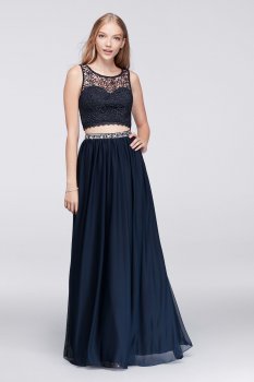 Lace Crop Top and Jersey Skirt Two-Piece Dress for Prom Party 4069SJ8S