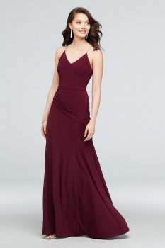 Long Jersey V-Neck DS270051 Dress with Crystal Straps