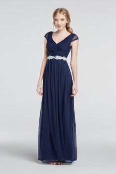 Fancy Cap Sleeve Floor Length 8420GM8B Dress with Beaded Waist