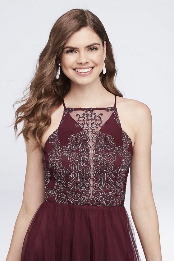 Embroidered Mesh Dress with High-Low Skirt D68543TGQ