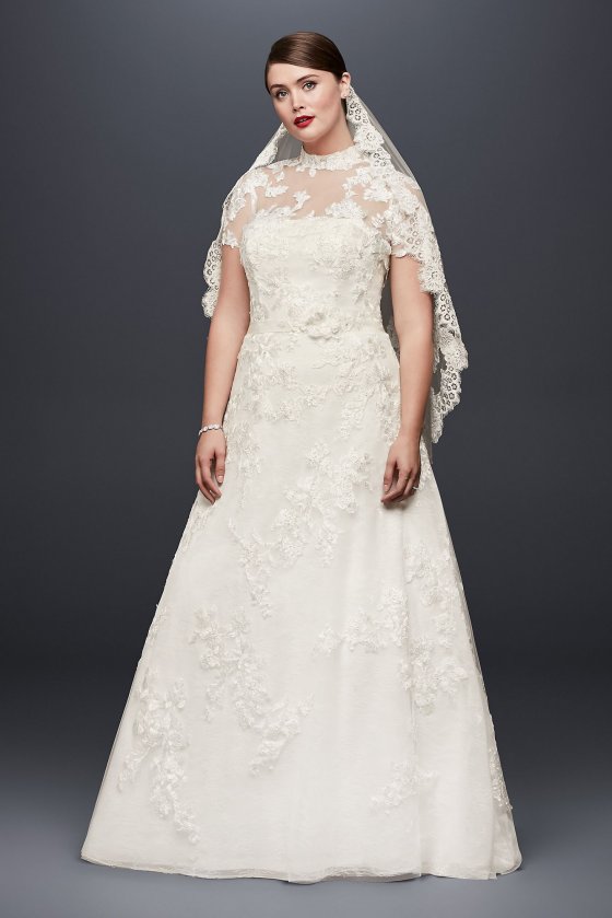 Plus Size Lace Appliqued Style Wedding Dress and Topper 8CWG790