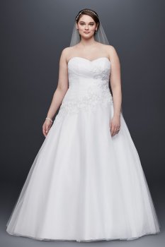 Extra Length Strapless Tulle Ball Gown with Lace Style 4XL9WG3740