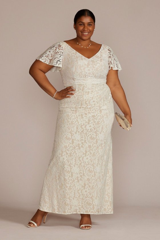 Lace Flutter Sleeve Draped Plus Size Wedding Gown DB Studio 9SDWG1054