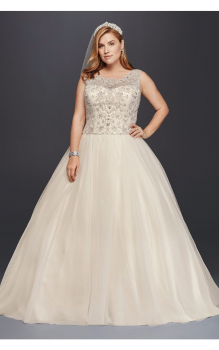Plus Size Scoop Neckline Beaded Bodice Wedding Dress with Extra Length 4XL8CV745