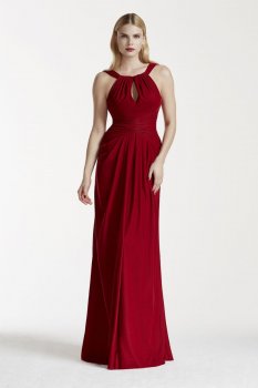 Velvet Keyhole Halter Dress with Fishtail Back Style ZP281594