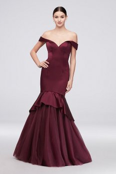 Off-the-Shoulder Satin and Tulle Mermaid Gown Truly Zac Posen ZP281818