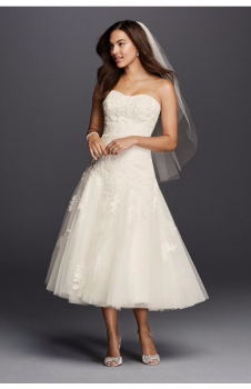 Simple CWG743 Tea Length Strapless Bridal Dress