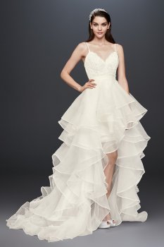 Newest Organza Skirt Lace Bodice SWG787 Style Plunging V-neck Wedding Dress with Spaghetti Straps