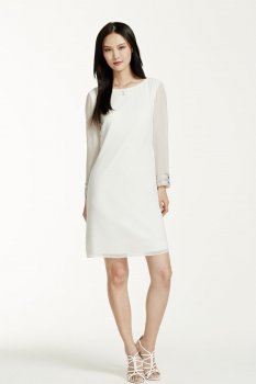 Sheer 3/4 Sleeve Beaded Cuff Short Dress Style 263999