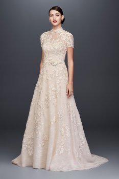 Extra Length A-Line Lace Appliqued Wedding Dress and Topper Style 4XLCWG790