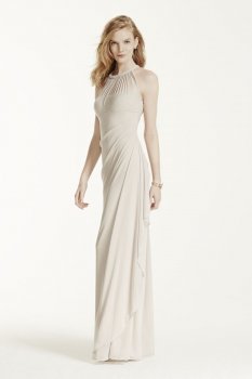 Long Mesh Dress with Illusion Neckline Style F15662