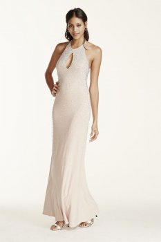 Beaded Keyhole Halter Dress with Open Back Style A15731