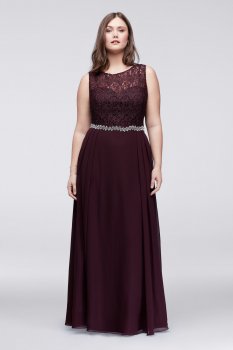 Plus Size 58471DW Long A-line Lace and Chiffon Party Gown