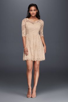Romantic 3/4 Sleeve Short Fit and Flare Dress with Open Back Style 1587