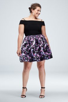 Plus Size Off the Shoulder 12700W Floral Skirt Dress