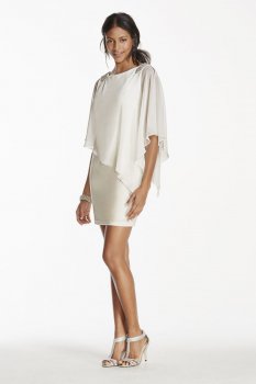 Short Jersey Dress with Chiffon Caplet Overlay Style XS7463