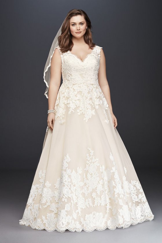 Plus Size Tank V-neck Scalloped Lace and Tulle 9WG3850 Bridal Dress