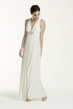 Long Jersey Gown with Beaded Knot Detail Style XS4226
