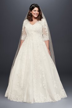 Plus Size Long A-line 9WG3899 Lace Appliqued Wedding Dress with Long Jacket