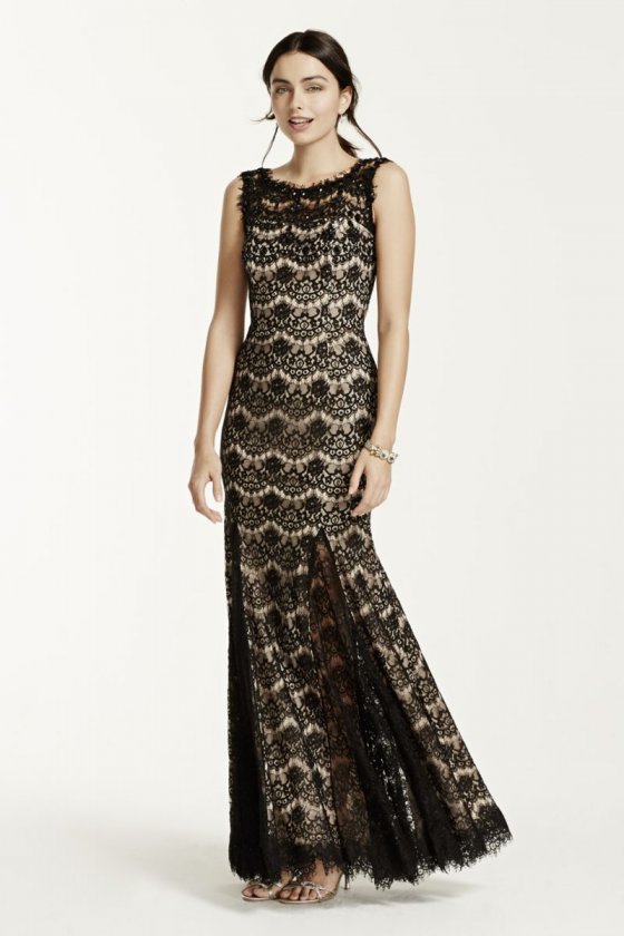 Sleeveless Allover Lace Dress with Beaded Neck Style A15432