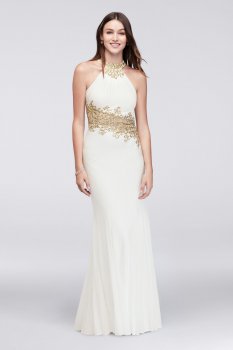 Unique Halter Neck Long 58543D Prom Dress with Sexy Illusion Back