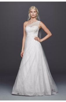 WG3790 Style One Shoulder Tulle A-line Wedding Dress with Lace Appliques