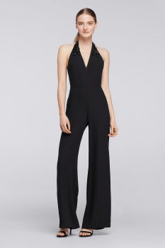 2018 New Style Halter Crepe Jumpsuit with Embellished Neck Cheers Cynthia Rowley