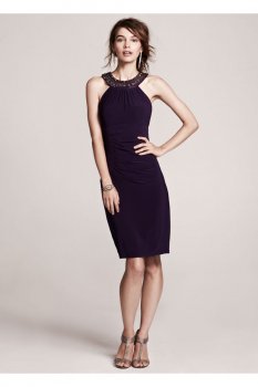Sleeveless Jersey Dress with Beaded Neckline Style XS5452