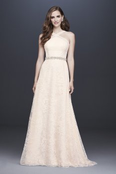 Allover Embroidered Lace Y-Neck Wedding Dress Galina WG3928