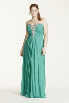 Strapless Crystal Embellished Ruched Bodice Dress Style 55034W