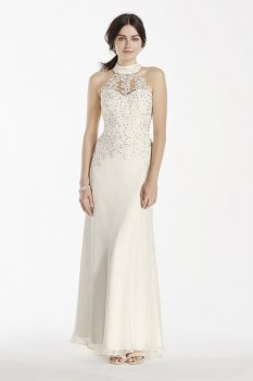 Chiffon Sheath Dress with Illusion Halter Neckline Style 182894