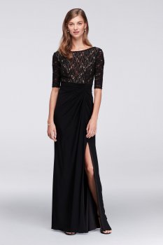 New Half Sleeve Long Lace Bodice and Jersey Skirt Dress for Mother of the Bride Style WBM1123