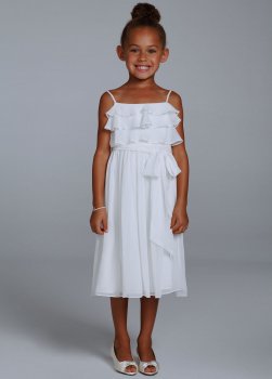 2018 White As-Is Crinkle Chiffon Tea Length Flower Girl Gown