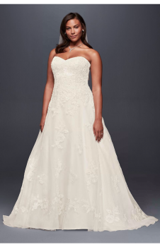 Plus Size Floor Length Strapless Sweetheart Neckline Beaded Organza Bridal Dress 9WG3837